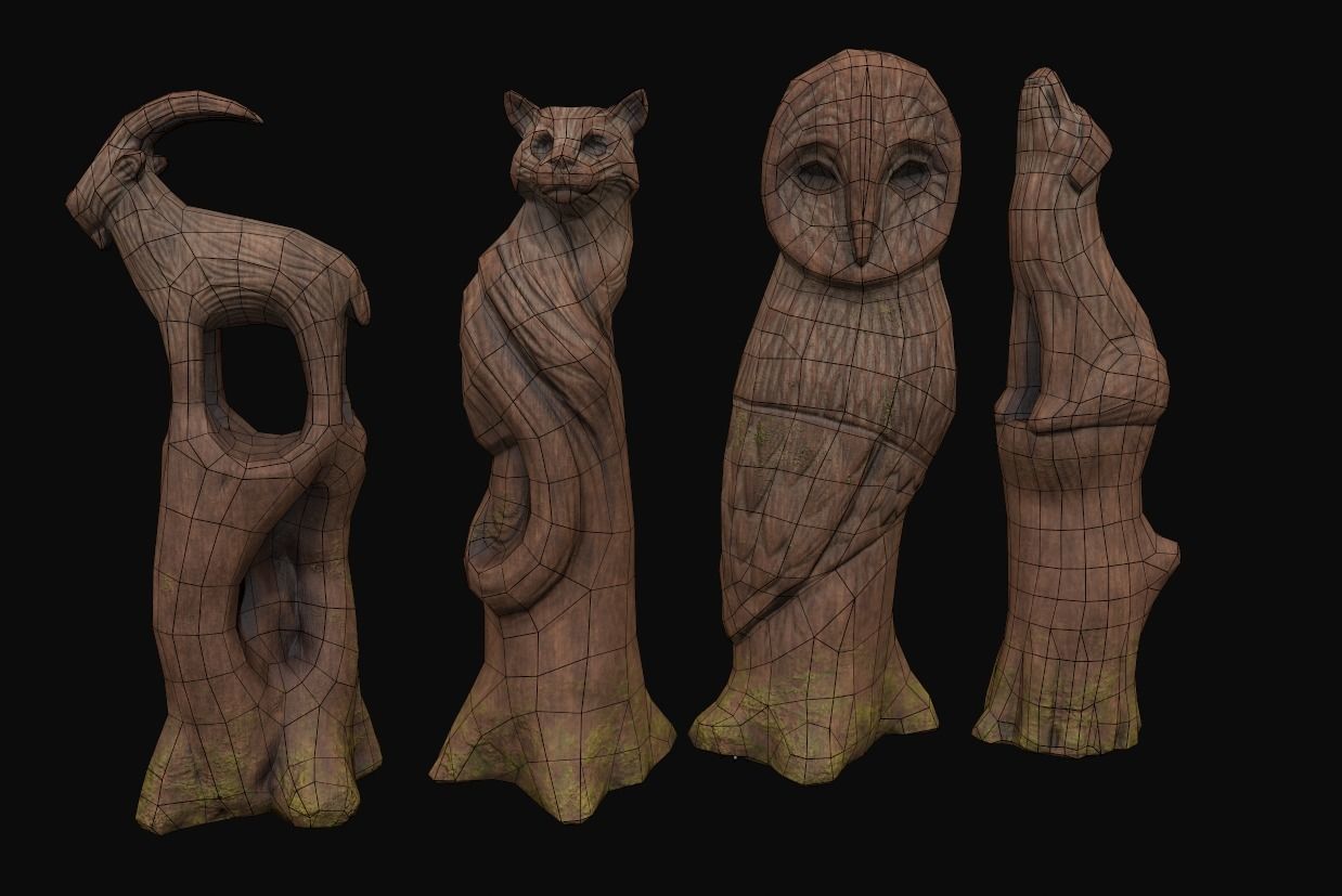 Wooden Animal Sculptures  Low-poly 3D model_7