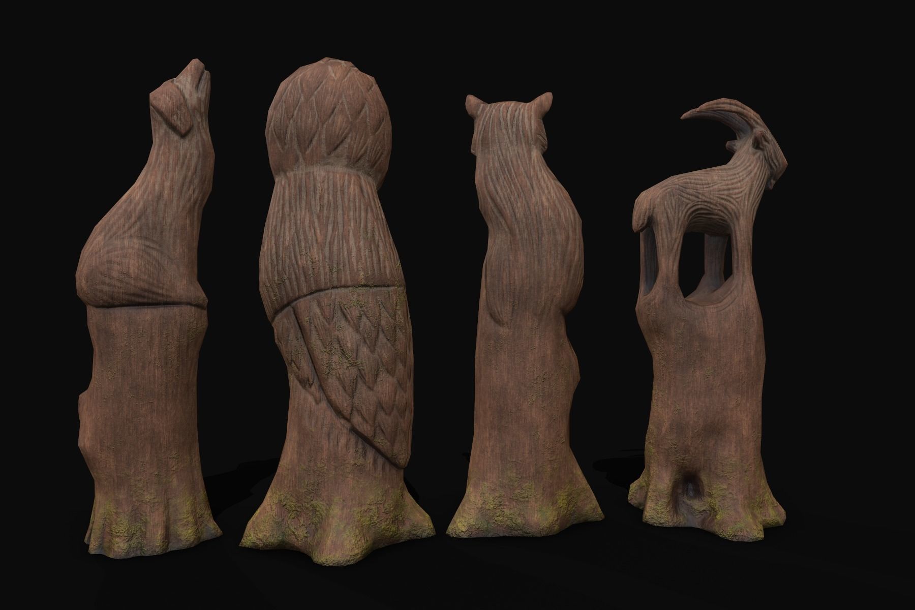 Wooden Animal Sculptures  Low-poly 3D model_3
