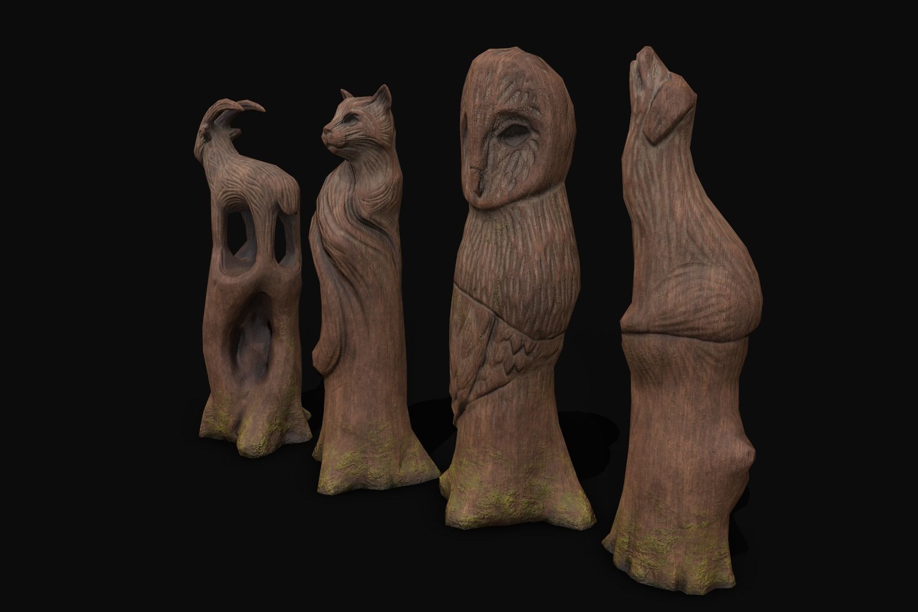 Wooden Animal Sculptures  Low-poly 3D model_5