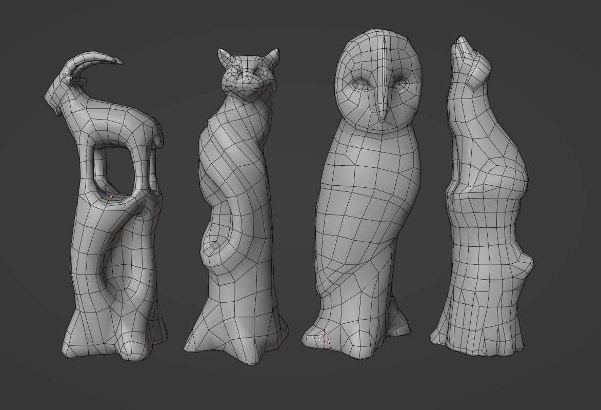 Wooden Animal Sculptures  Low-poly 3D model_9