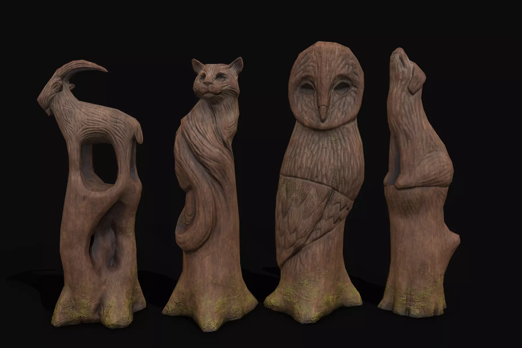 Wooden Animal Sculptures  Low-poly 3D model_0