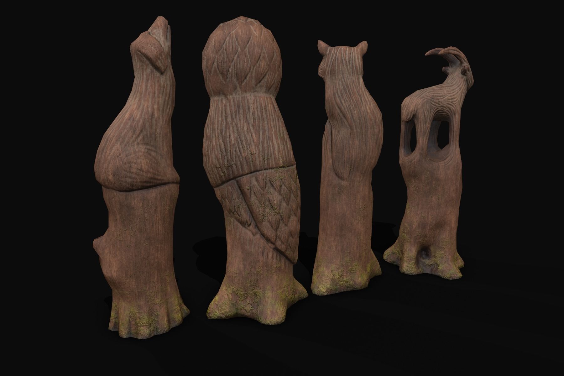 Wooden Animal Sculptures  Low-poly 3D model_4