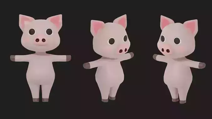 Pig Rigged Low Poly Character  Low-poly 3D model