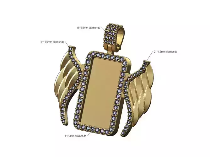 Diamond wings rectangular memory picture pendant