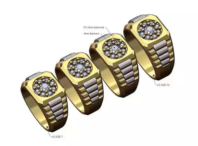 Diamond cluster presidential square ring US sizes 7to10