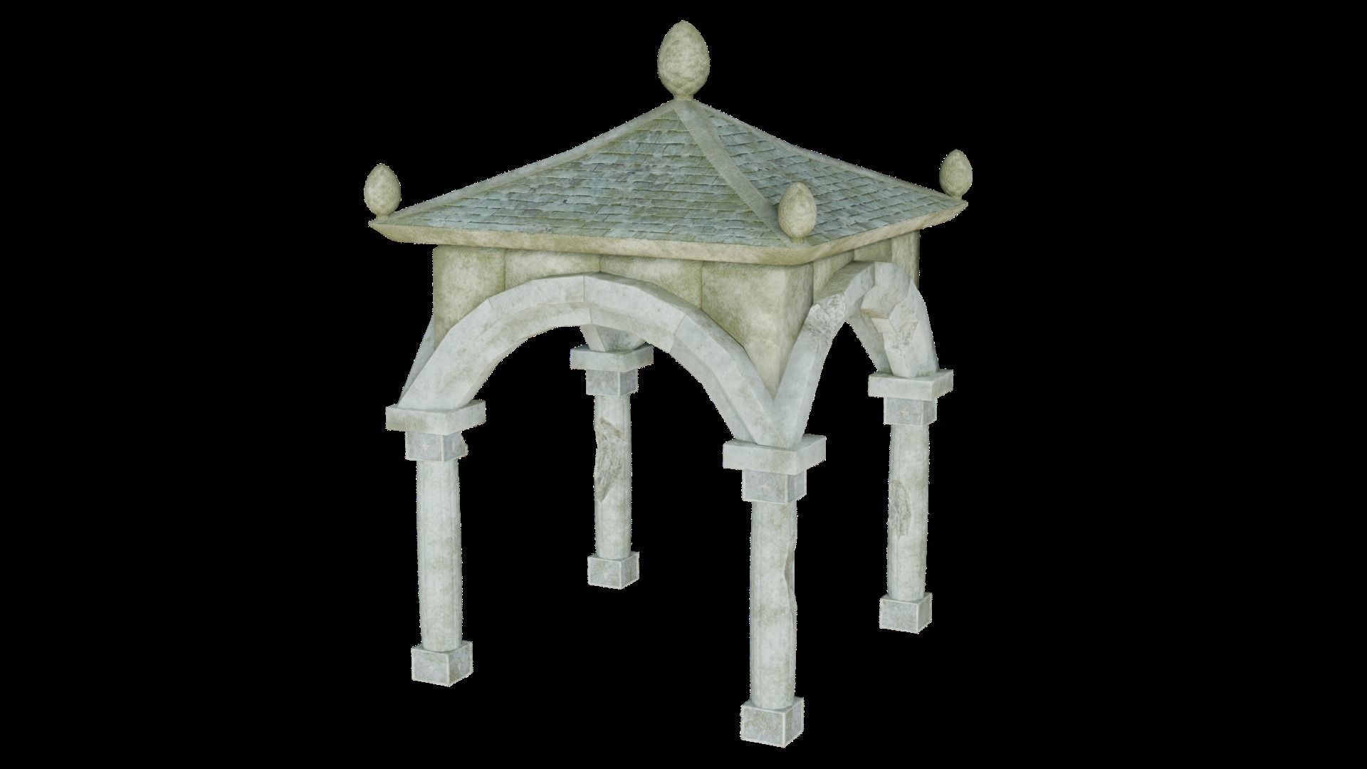 Damaged Stone Gazebo Low-poly 3D model_1