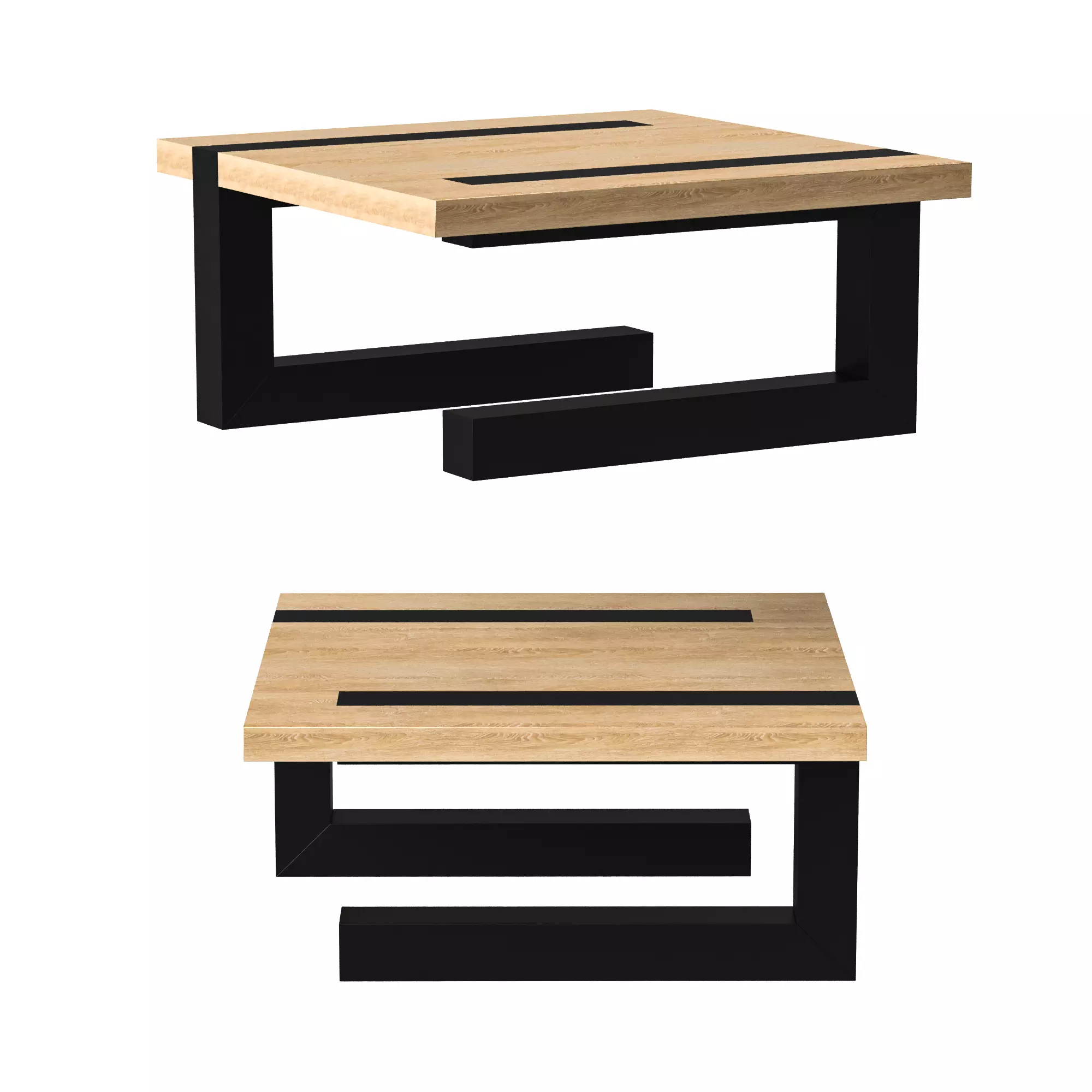 Wooden Loft Coffee Table with Black Metal Legs 3D model