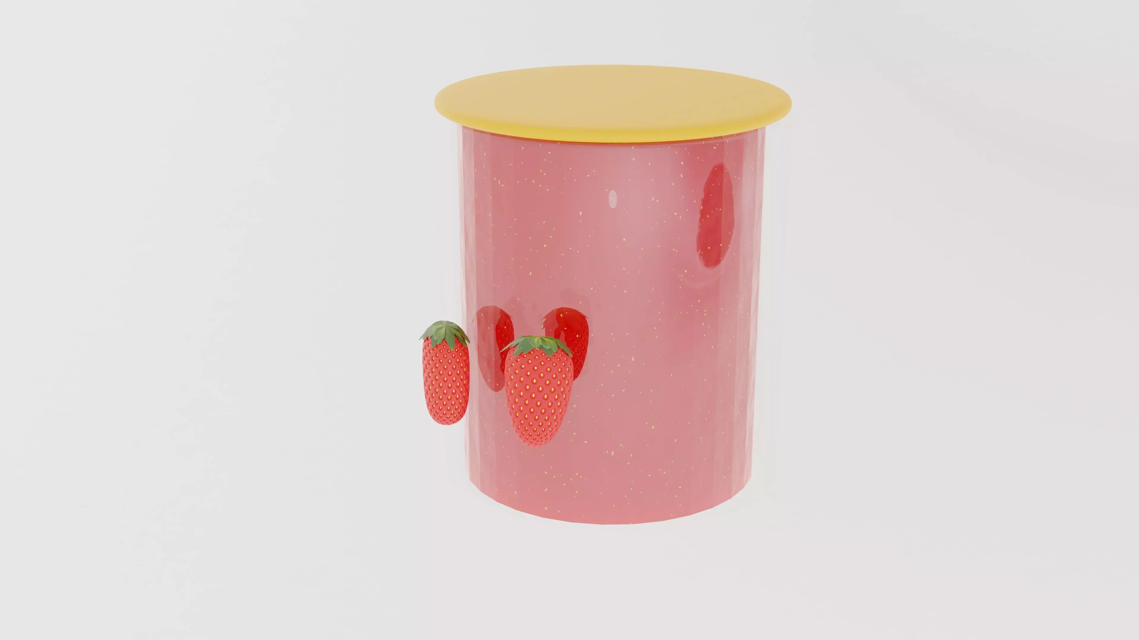 Strawberries next to a jar of jam 3D model