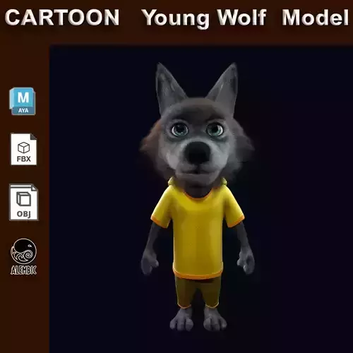  Cartoon Young Wolf NoRig