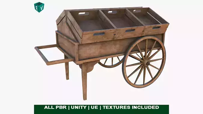  Wooden Cart 7 Dusty All PBR Unity UE Textures Included Low-poly 3D model
