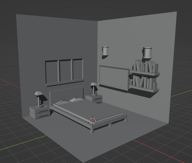BEDROOM room with bed and lamp 3D model_1