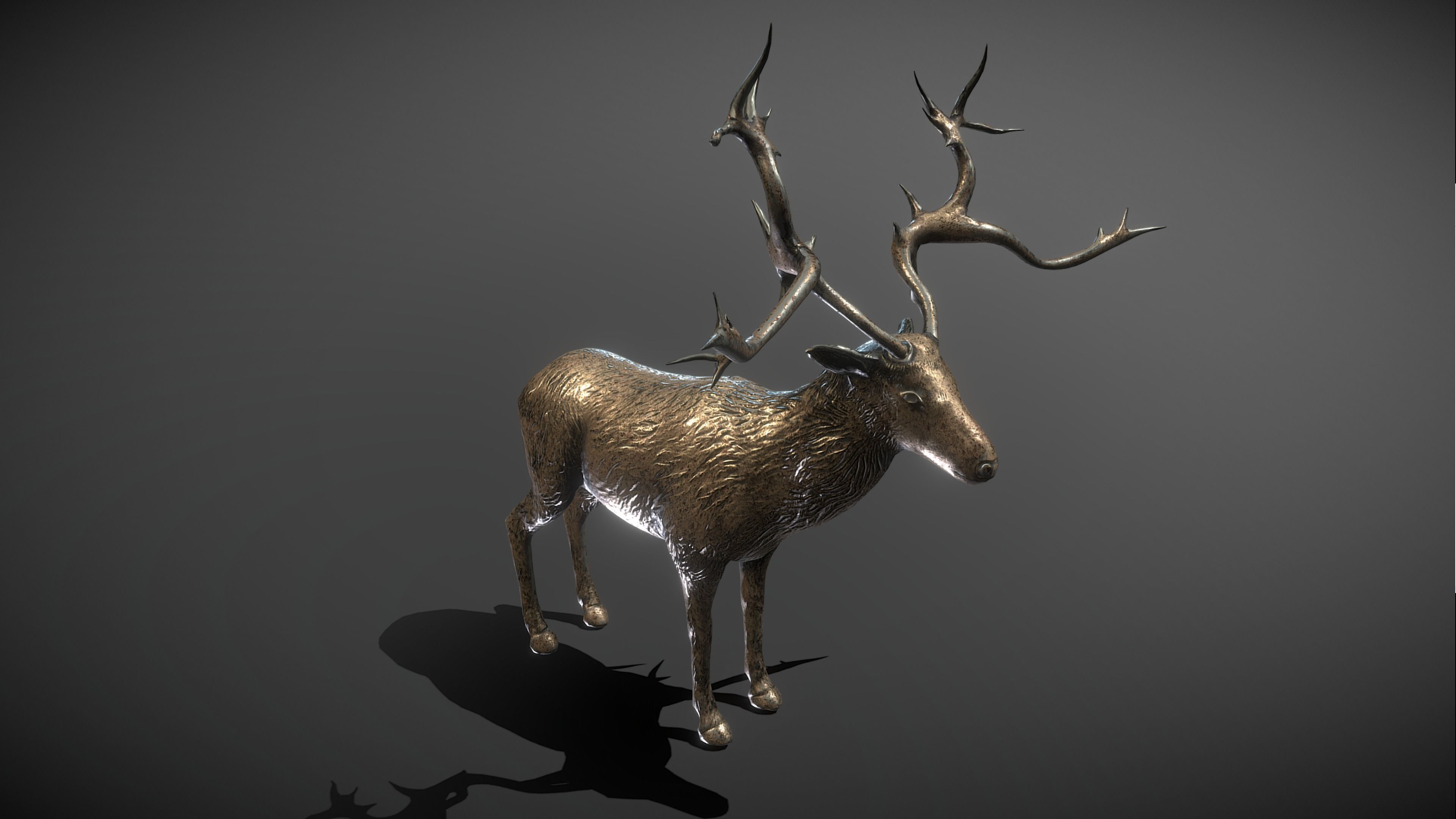 Deer Bronze Statue Low-poly 3D model_4