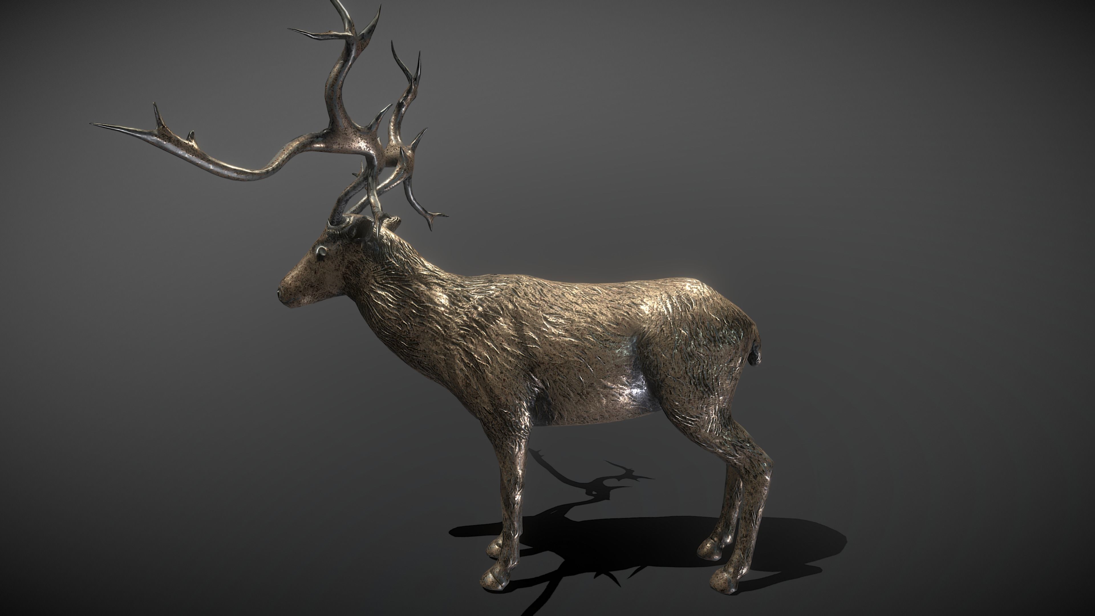 Deer Bronze Statue Low-poly 3D model_2