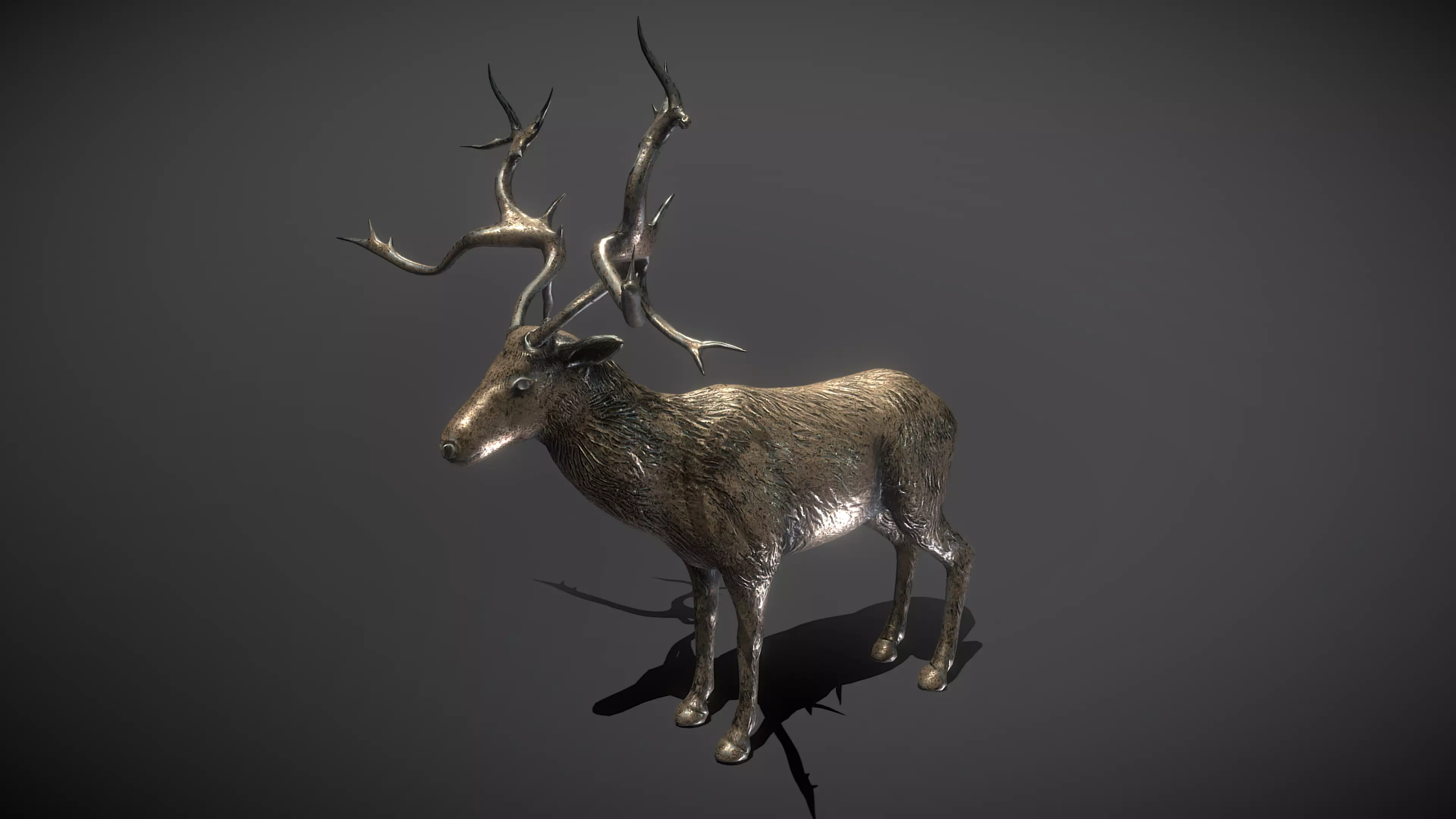 Deer Bronze Statue Low-poly 3D model_0