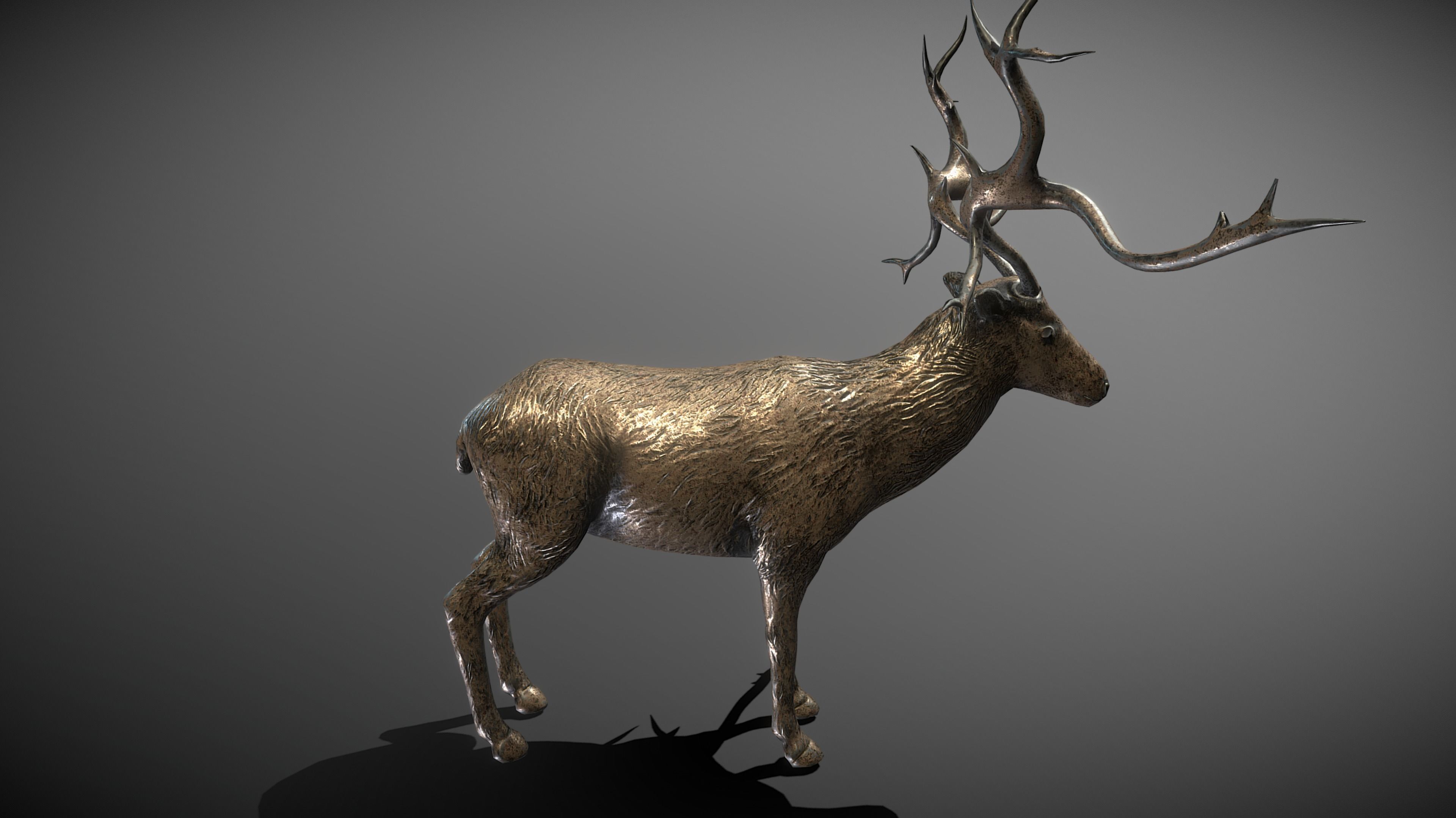 Deer Bronze Statue Low-poly 3D model_3