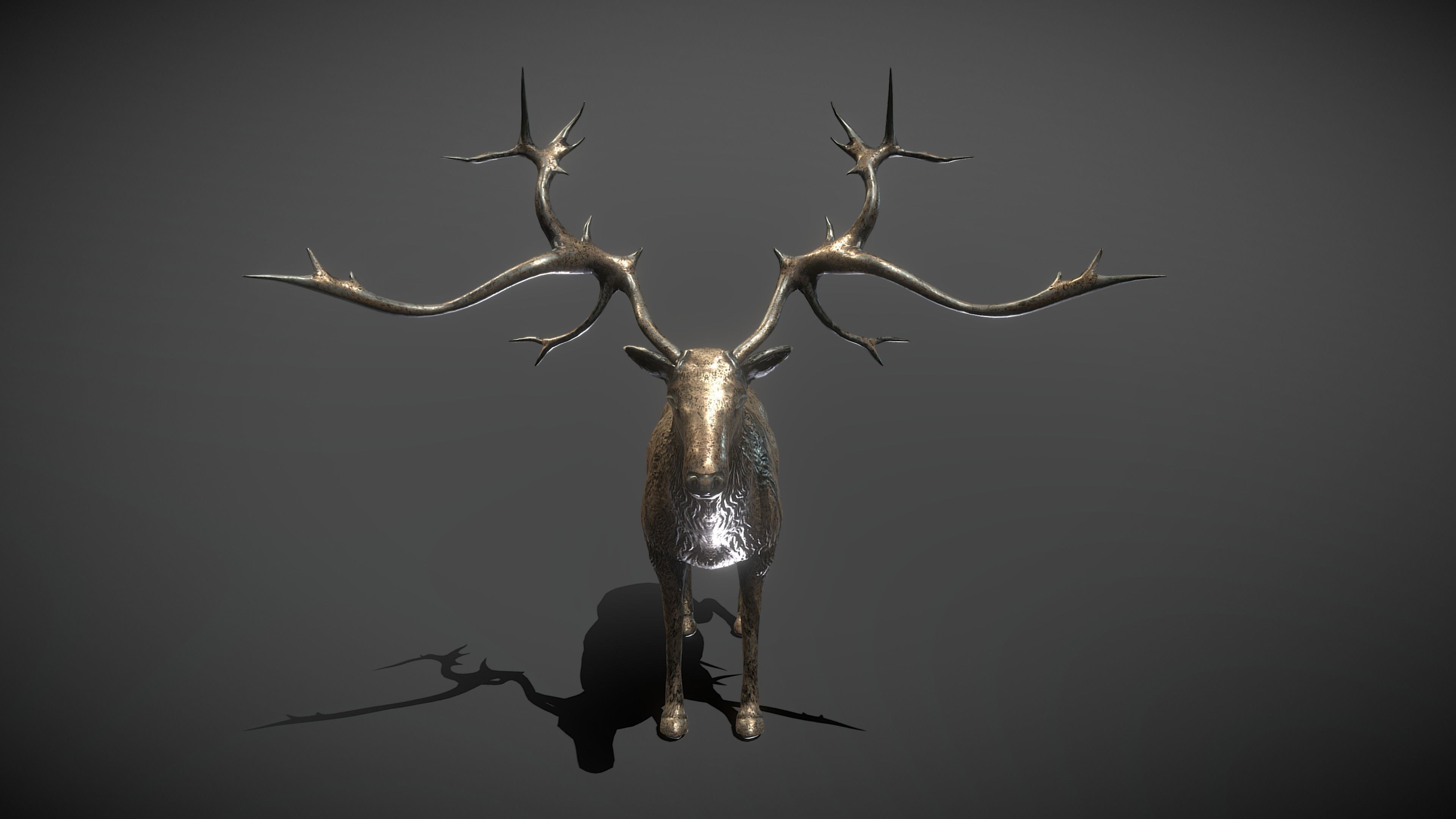 Deer Bronze Statue Low-poly 3D model_5