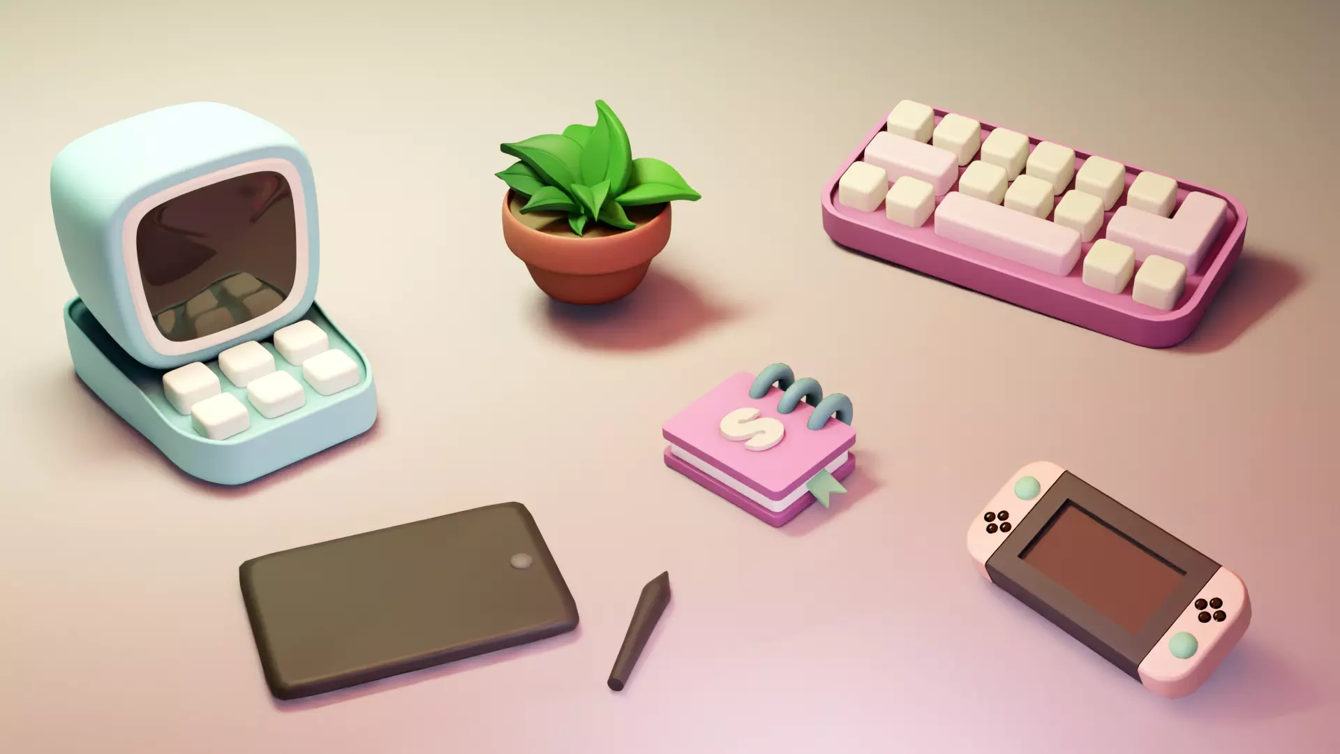 Stylized Desk Assets pack Low-poly 3D model_0
