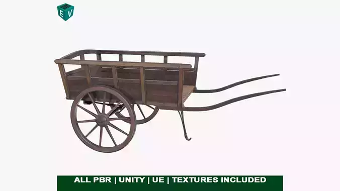 Red Wooden Cart 11 All PBR Unity UE Textures Included Low-poly 3D model