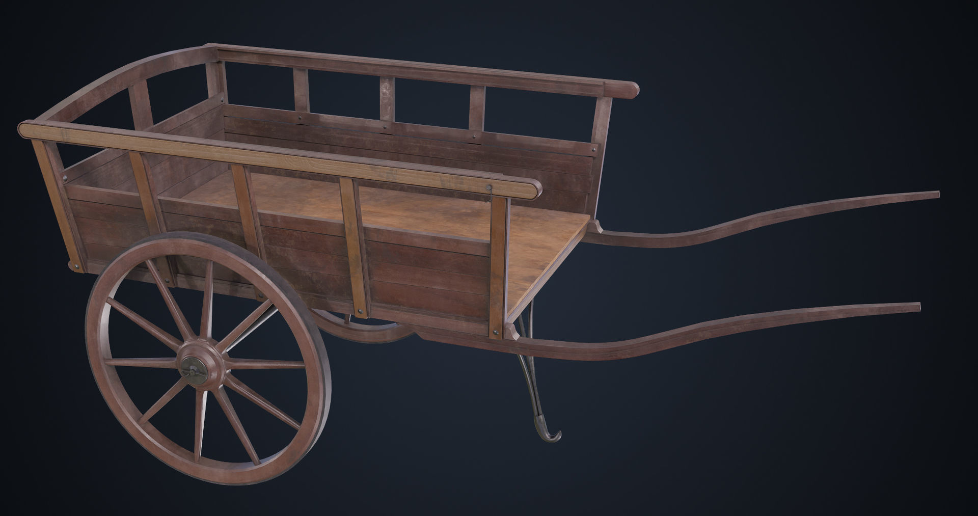 Red Wooden Cart 11 All PBR Unity UE Textures Included Low-poly 3D model_6