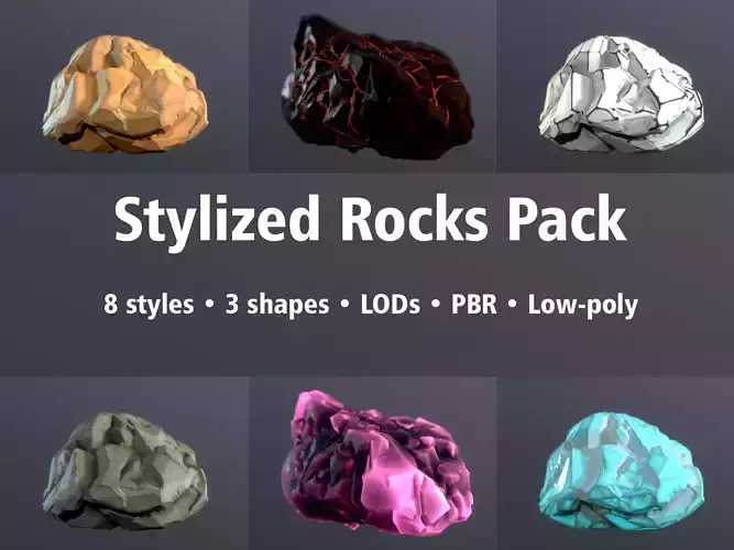 Stylized Rock Pack FREE - 8 styles 3 shapes LODs PBR