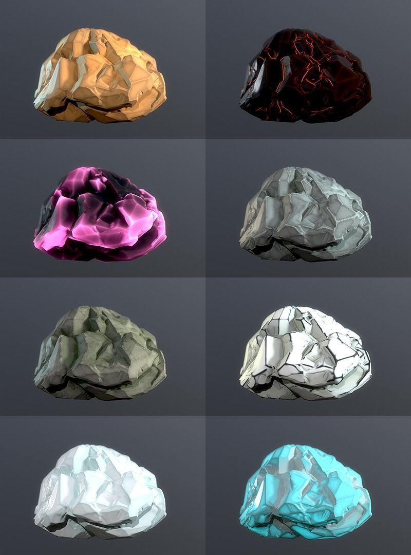 Stylized Rock Pack FREE - 8 styles 3 shapes LODs PBR Free low-poly 3D model_2