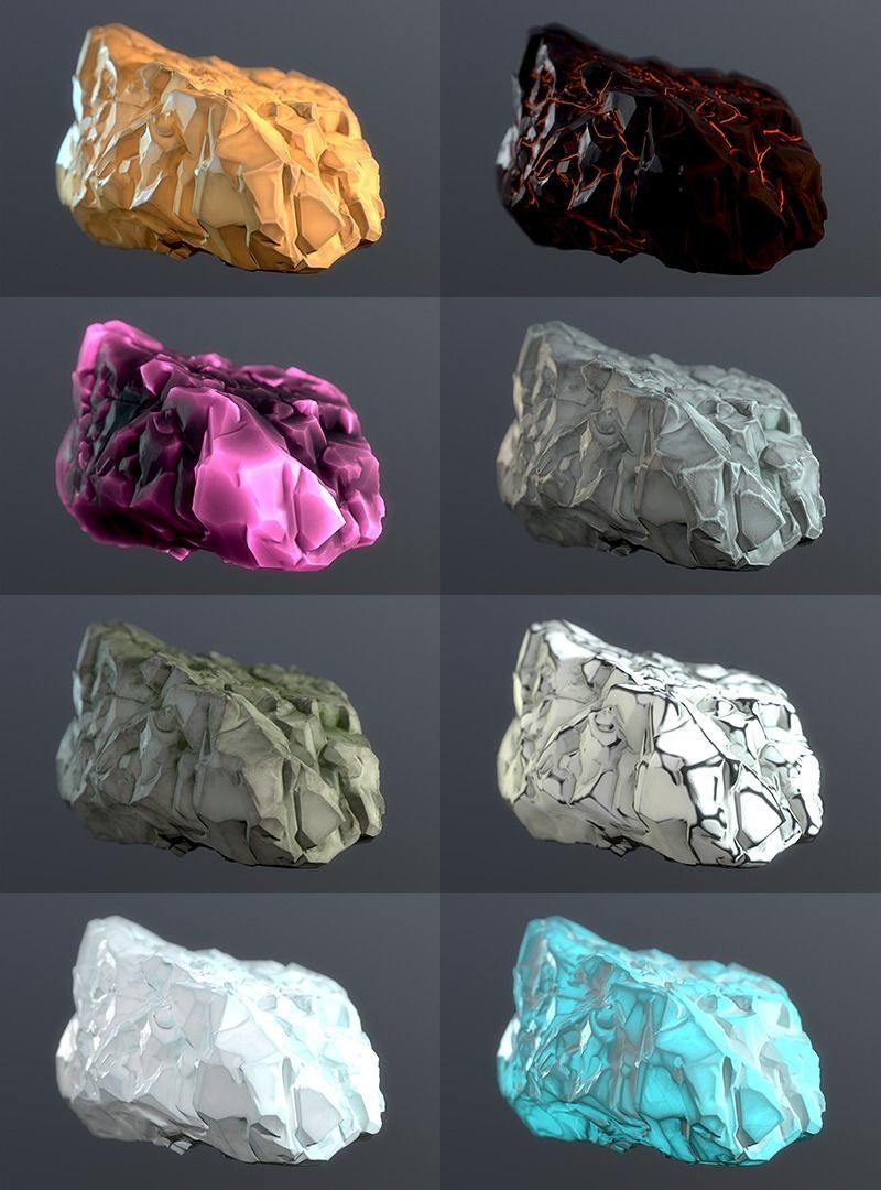 Stylized Rock Pack FREE - 8 styles 3 shapes LODs PBR Free low-poly 3D model_1