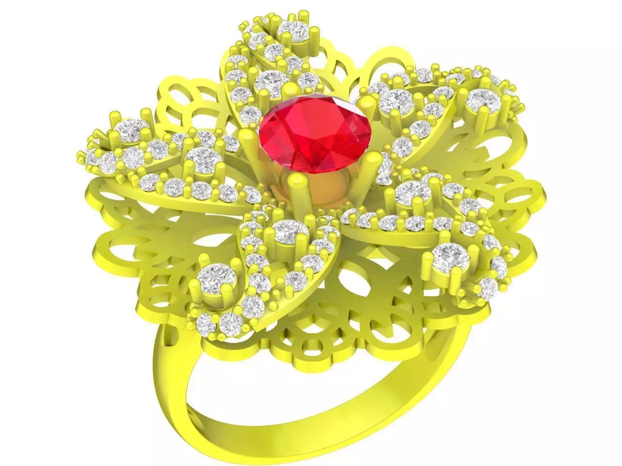 Floral Filigree Diamond Ring 3D Model 4470 3D print model