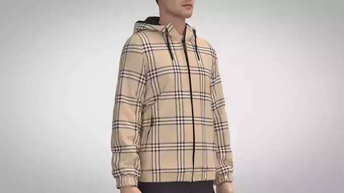 Windbreaker man wearing plaid hoodie and pants