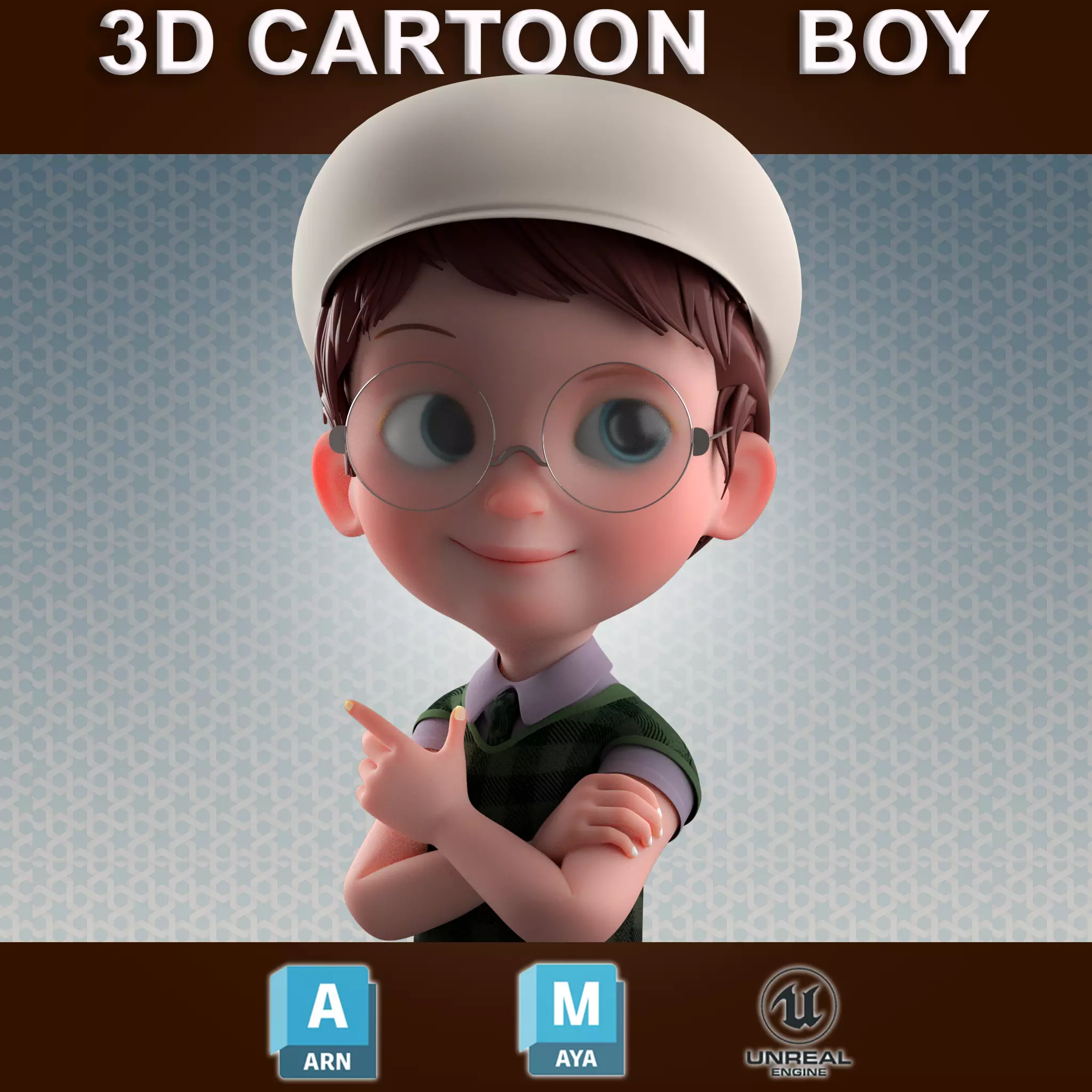 Cartoon Boy Rigged 3D model_0