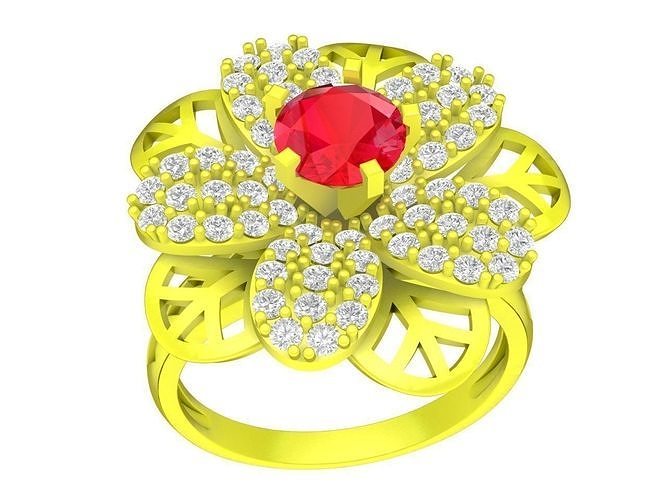 asian diamond flower women ring 4471 3D print model