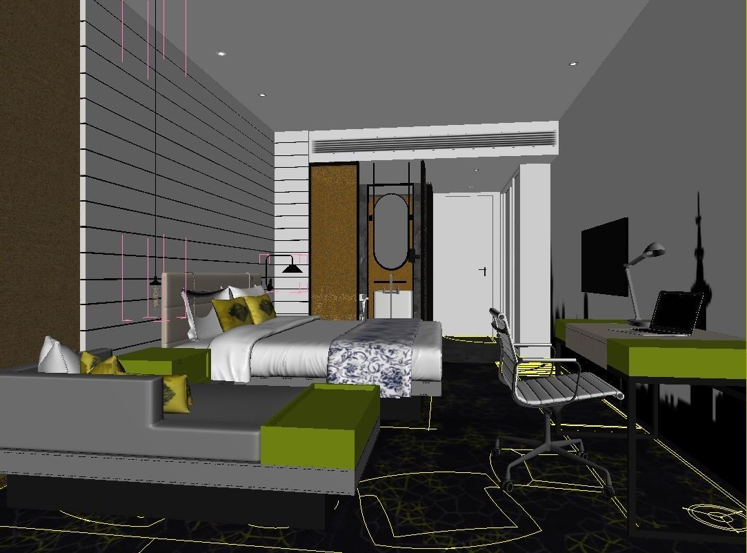 Hotel Guest Room 3D model_3