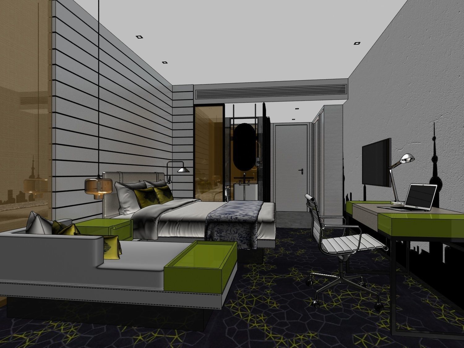 Hotel Guest Room 3D model_1