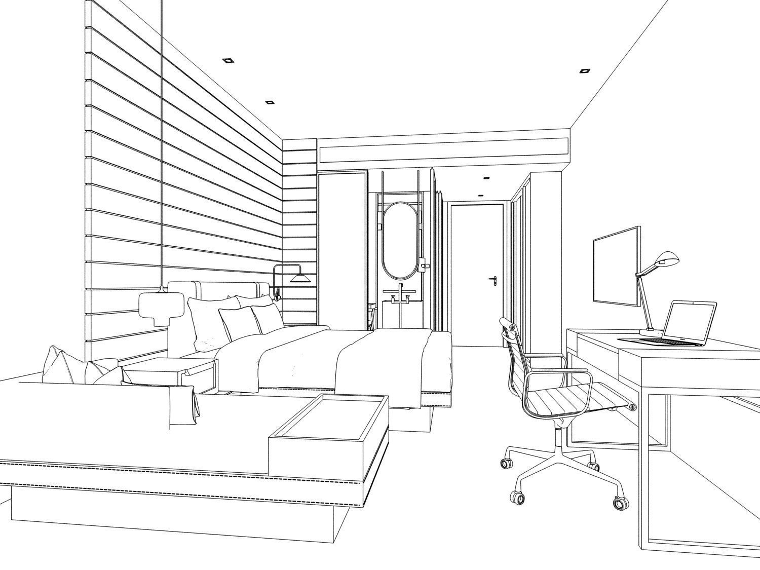 Hotel Guest Room 3D model_2