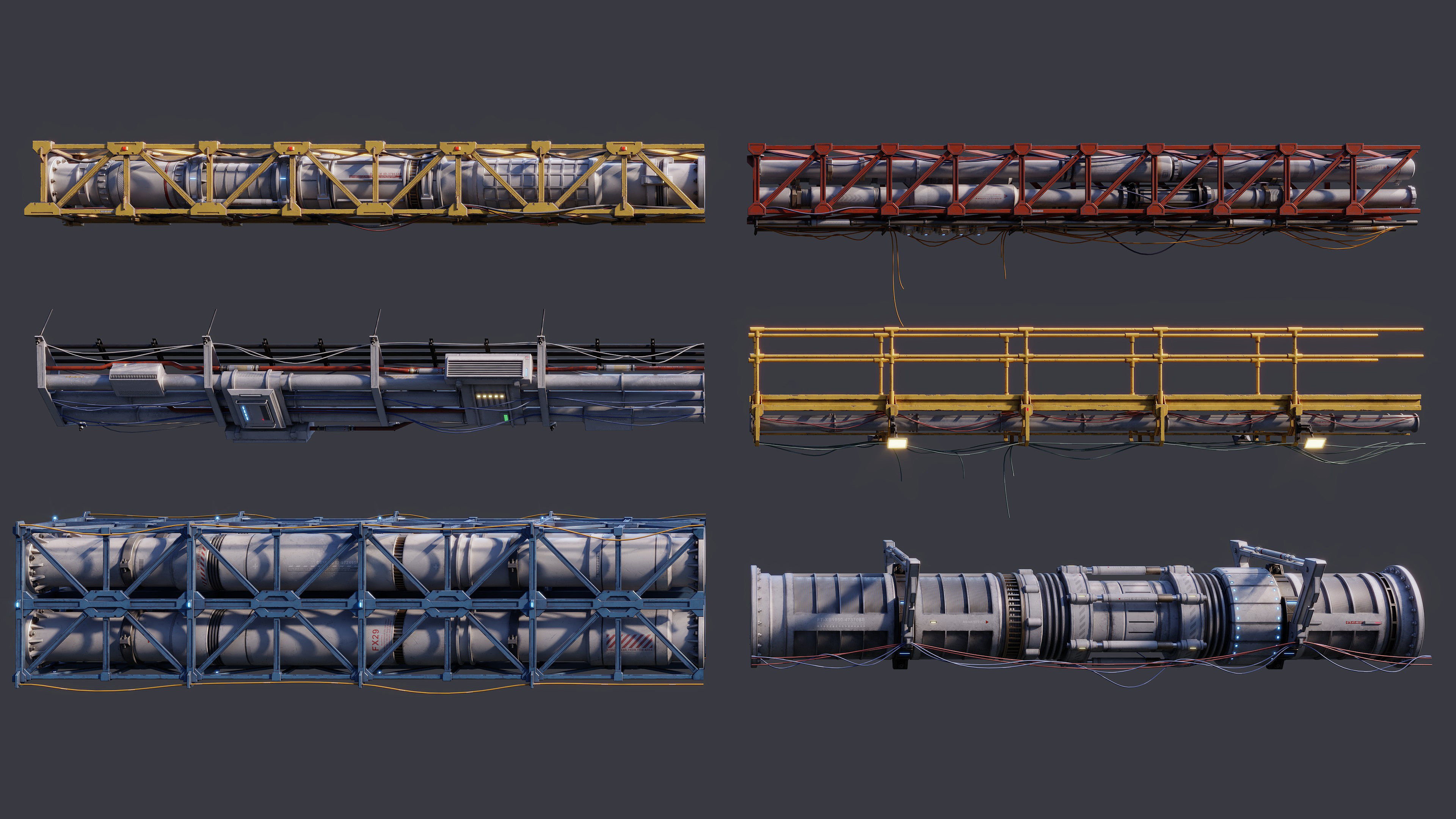 Sci-Fi Tubes Cables pipe Kit Vol 02-PBR Low-poly 3D model_2