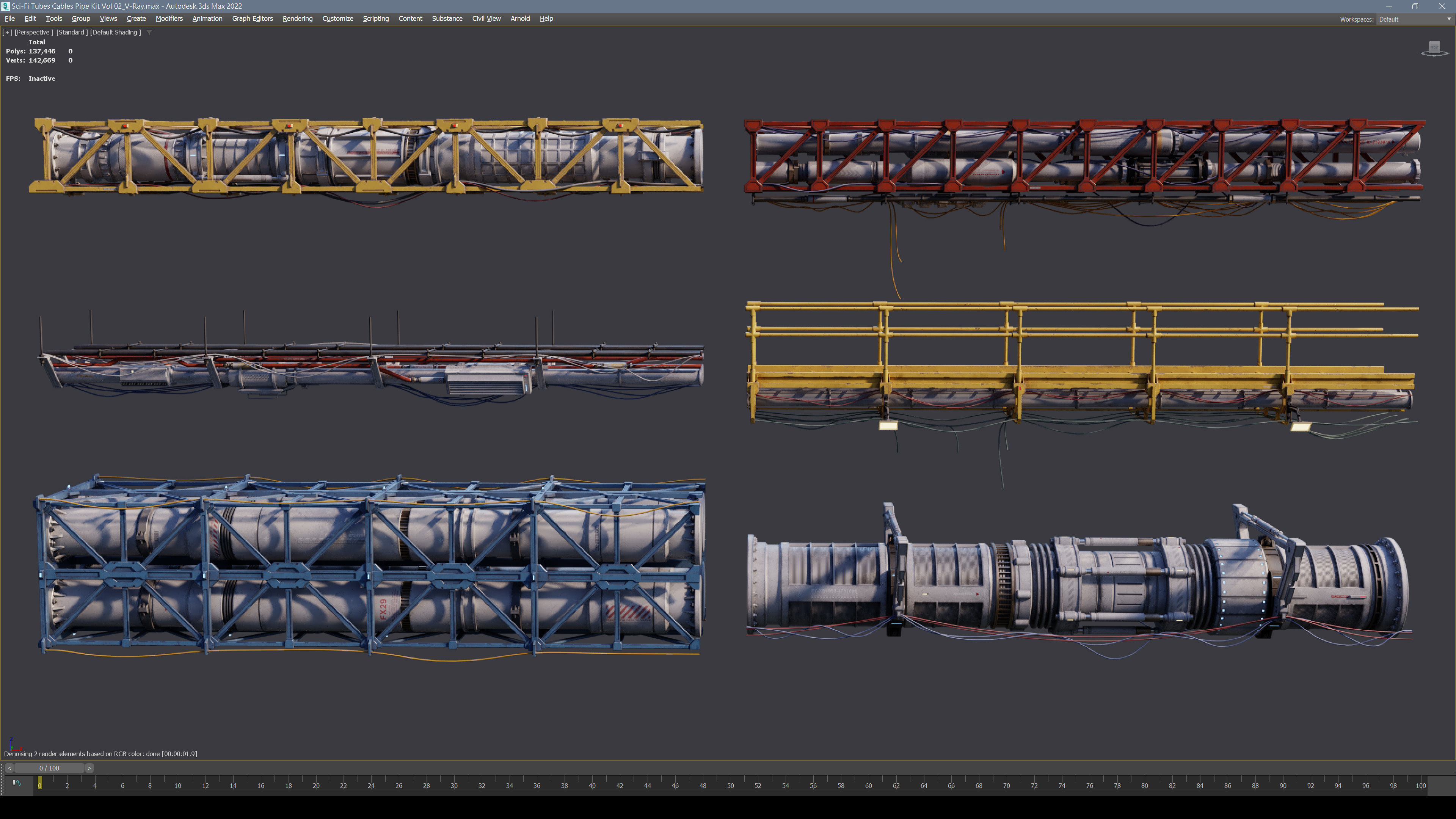 Sci-Fi Tubes Cables pipe Kit Vol 02-PBR Low-poly 3D model_8