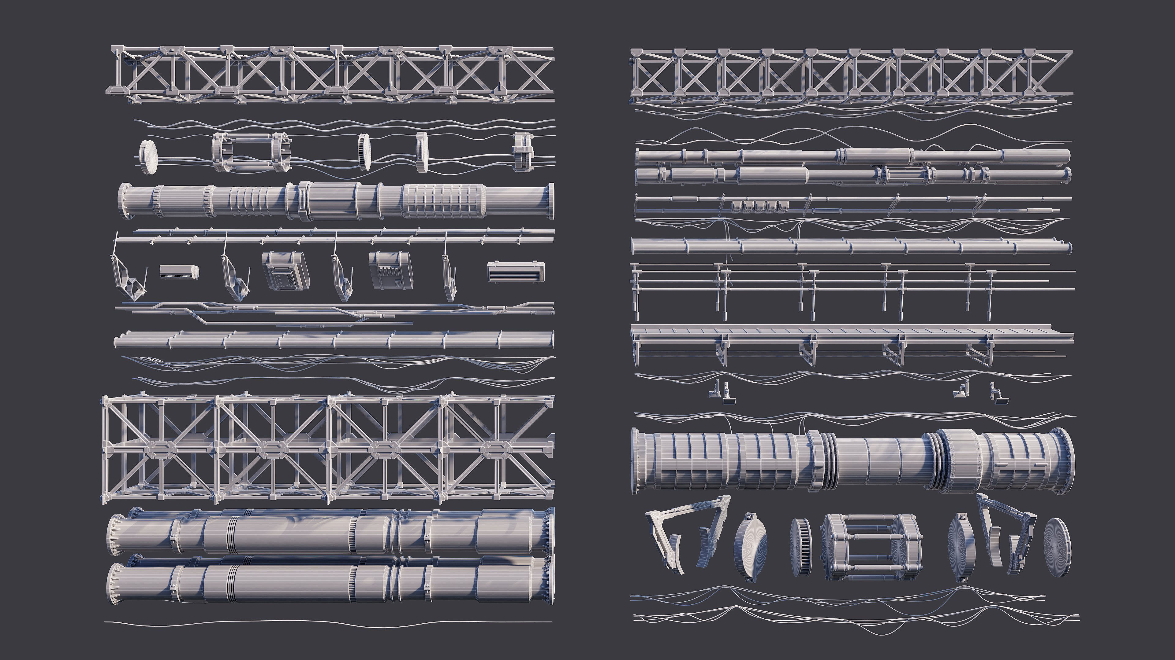 Sci-Fi Tubes Cables pipe Kit Vol 02-PBR Low-poly 3D model_5