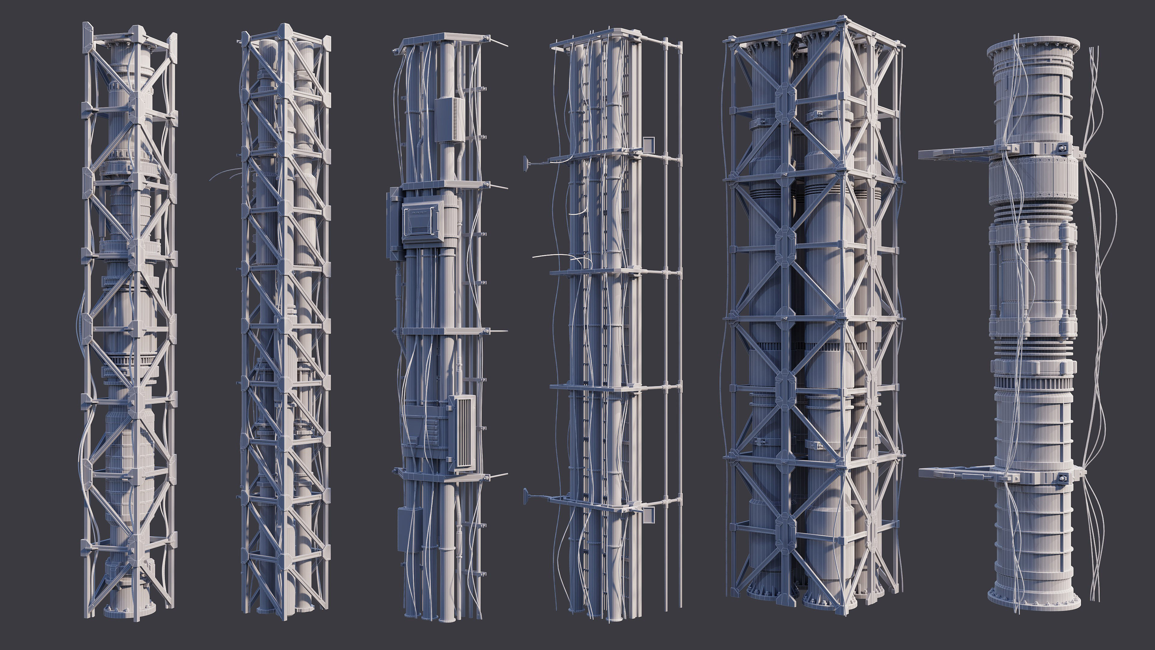 Sci-Fi Tubes Cables pipe Kit Vol 02-PBR Low-poly 3D model_7