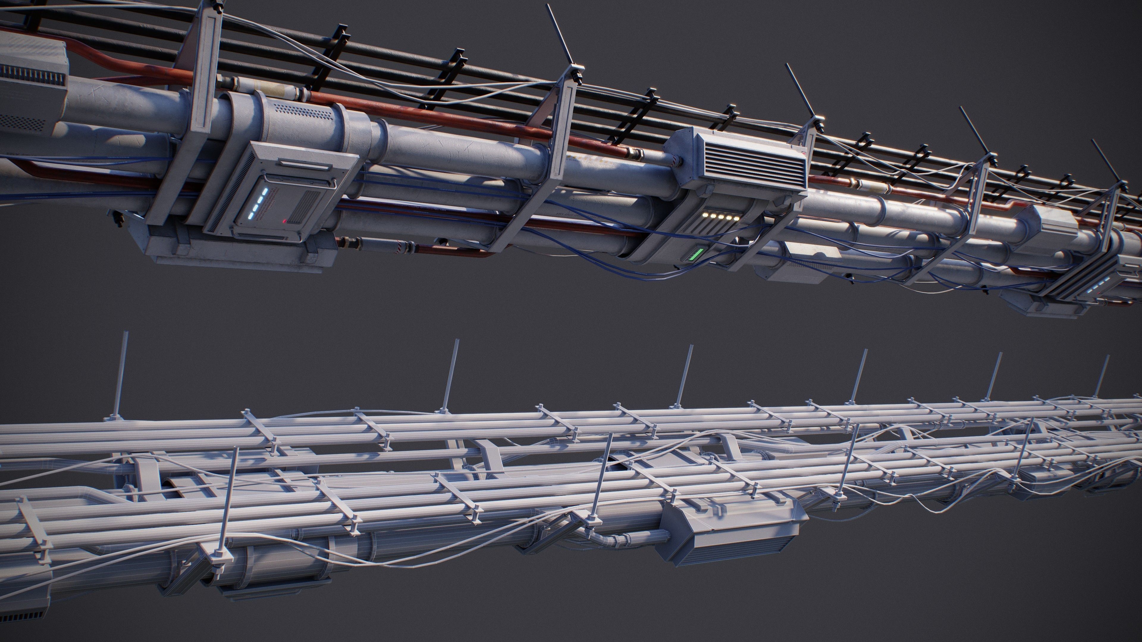 Sci-Fi Tubes Cables pipe Kit Vol 02-PBR Low-poly 3D model_19
