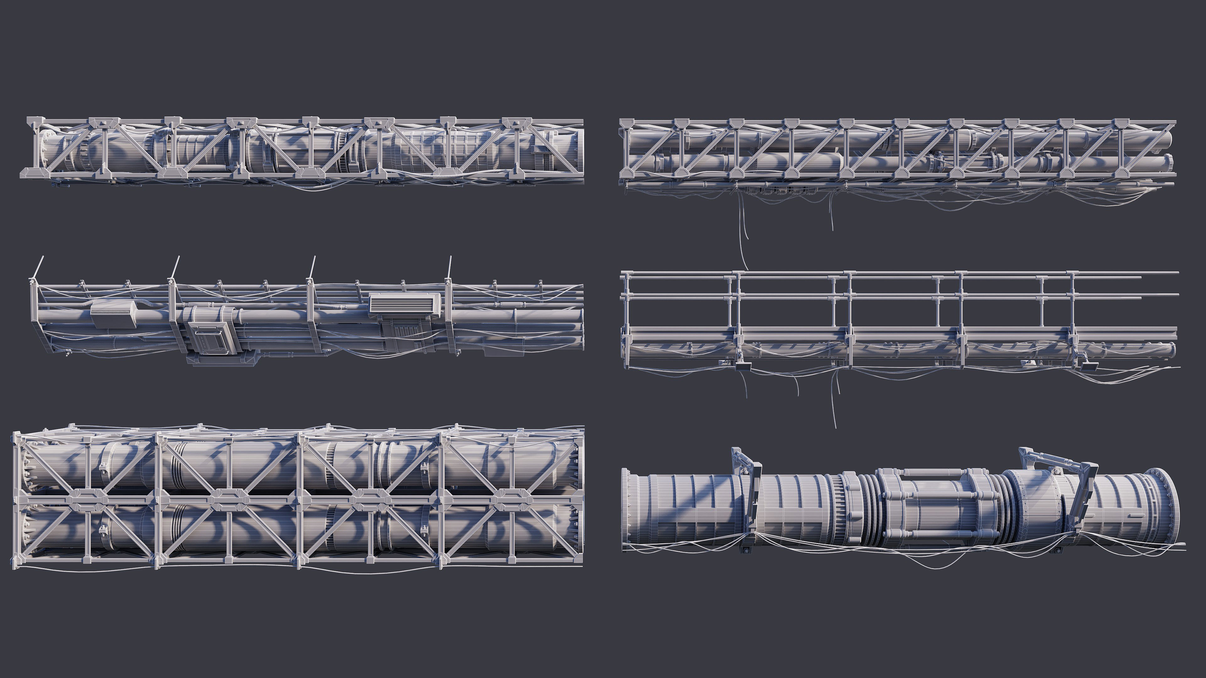 Sci-Fi Tubes Cables pipe Kit Vol 02-PBR Low-poly 3D model_3
