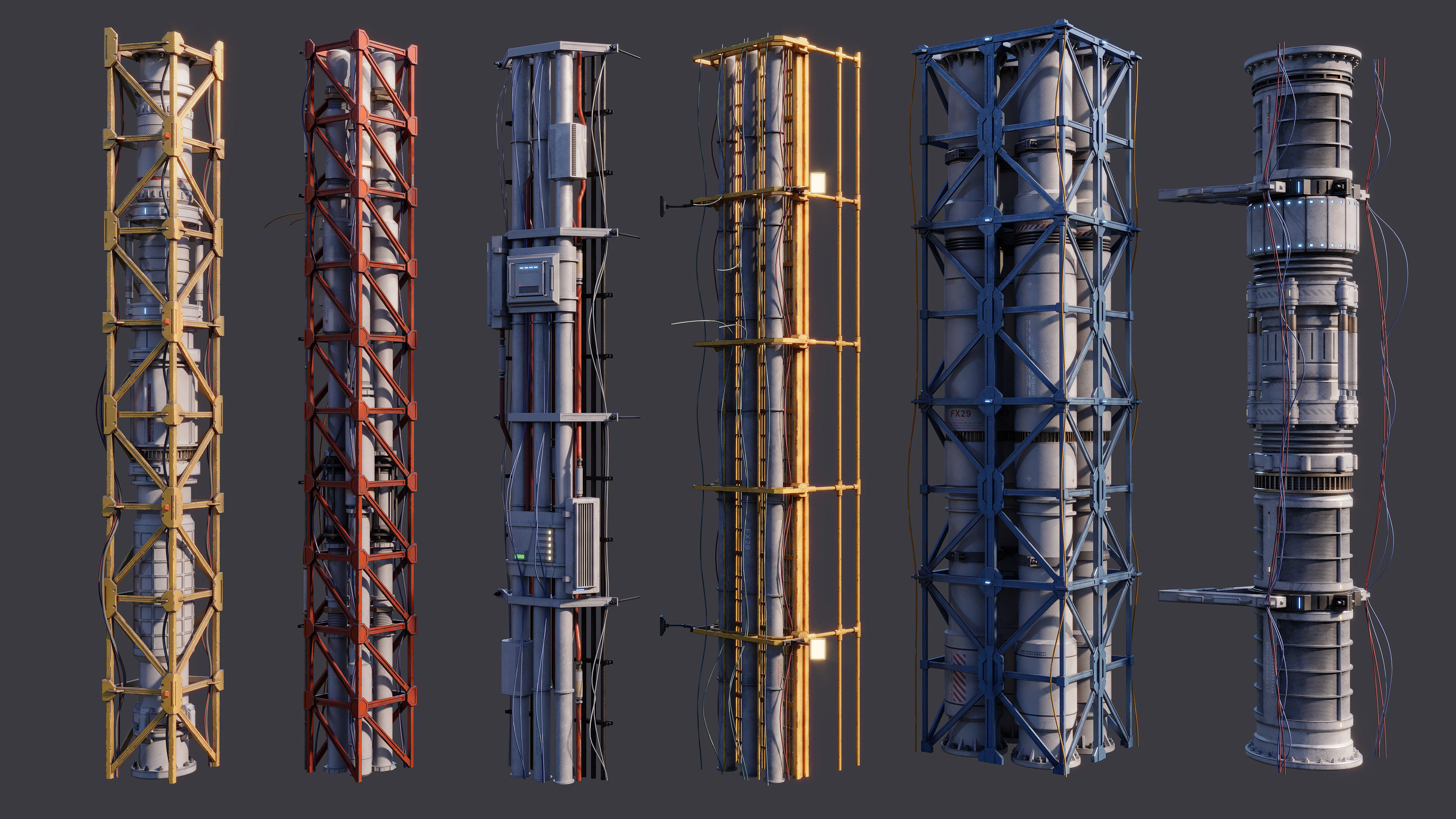 Sci-Fi Tubes Cables pipe Kit Vol 02-PBR Low-poly 3D model_6