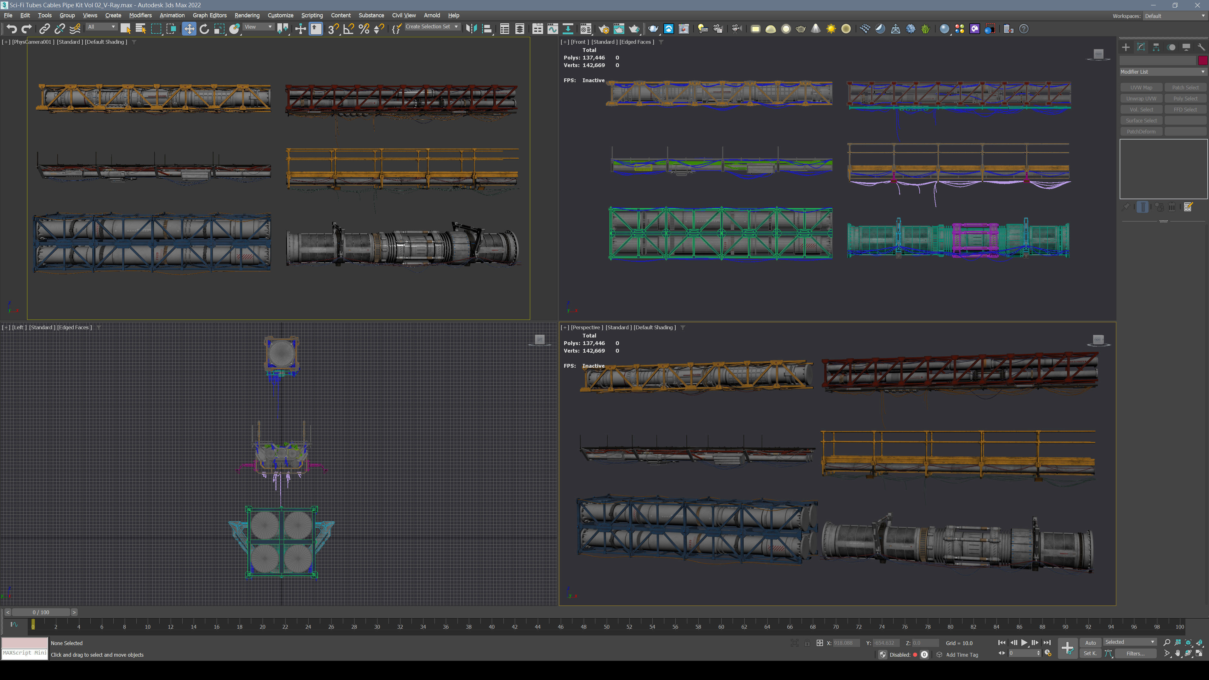 Sci-Fi Tubes Cables pipe Kit Vol 02-PBR Low-poly 3D model_11