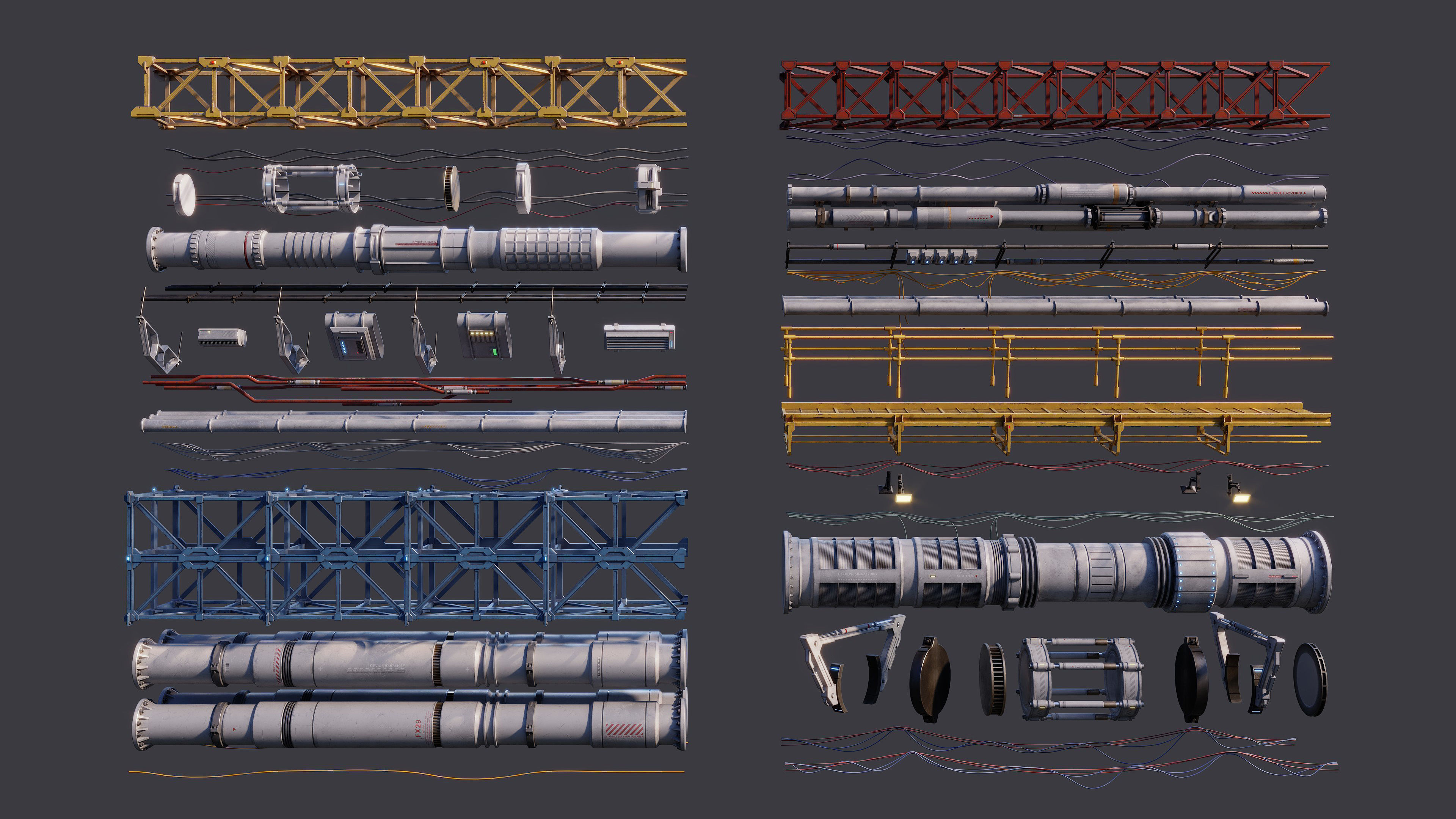 Sci-Fi Tubes Cables pipe Kit Vol 02-PBR Low-poly 3D model_4