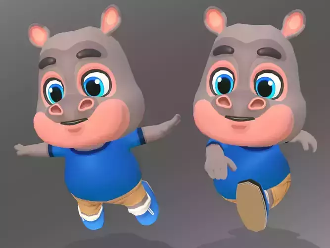  Hippo Animated Rigged