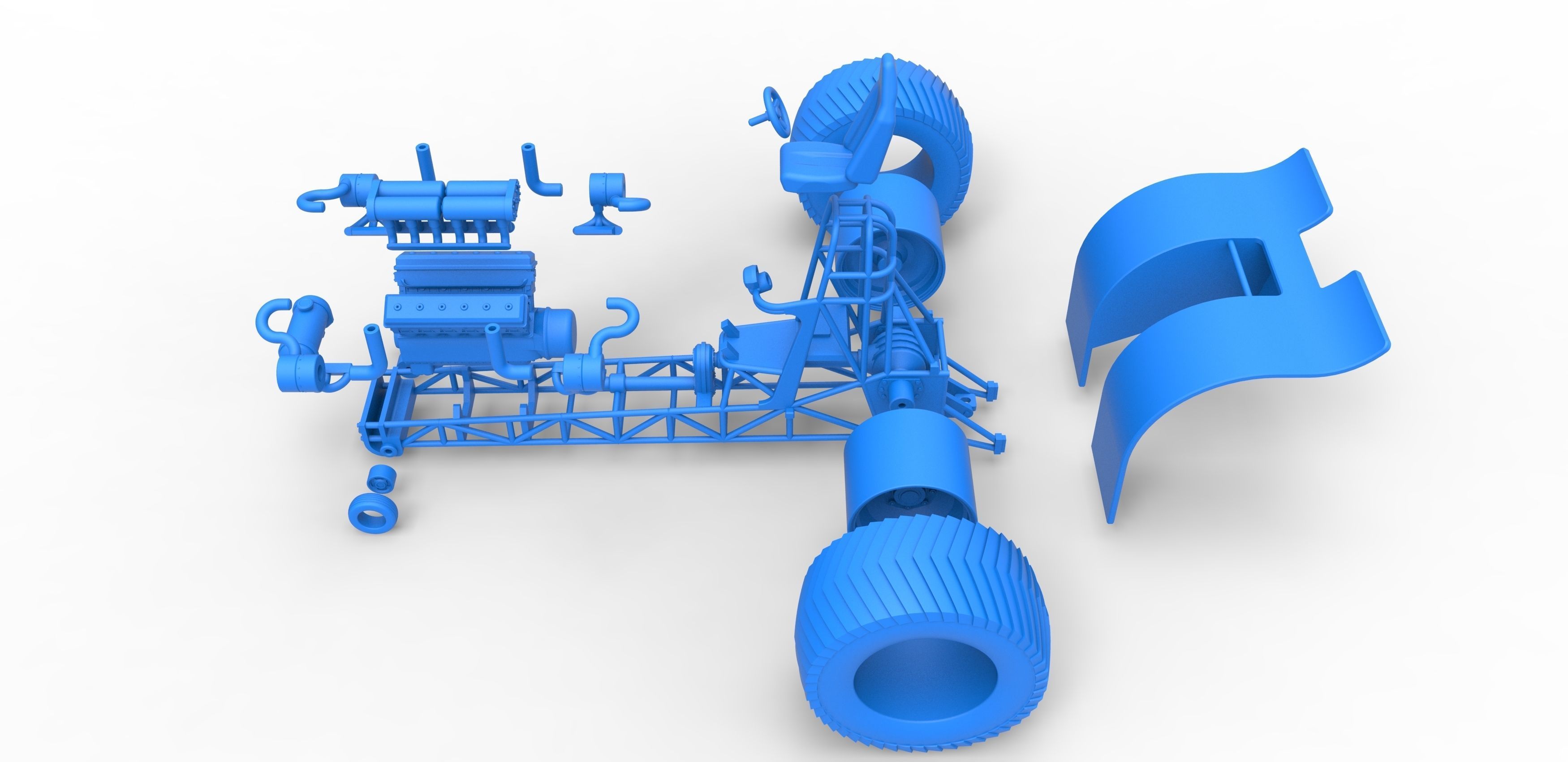 Pulling tractor with turbo engine V12 Version 2 Scale 1 to 25 3D print model_34