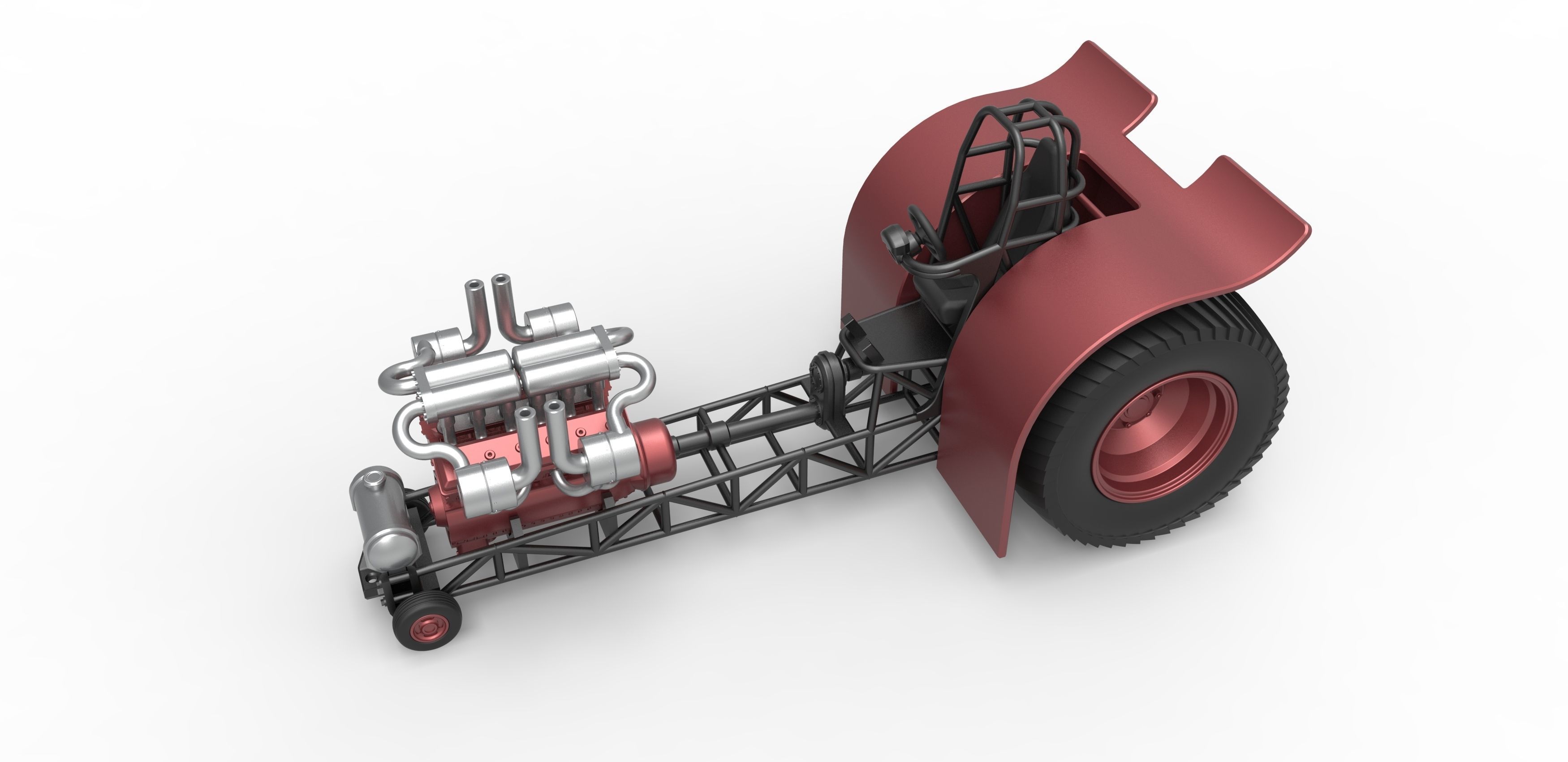 Pulling tractor with turbo engine V12 Version 2 Scale 1 to 25 3D print model_3