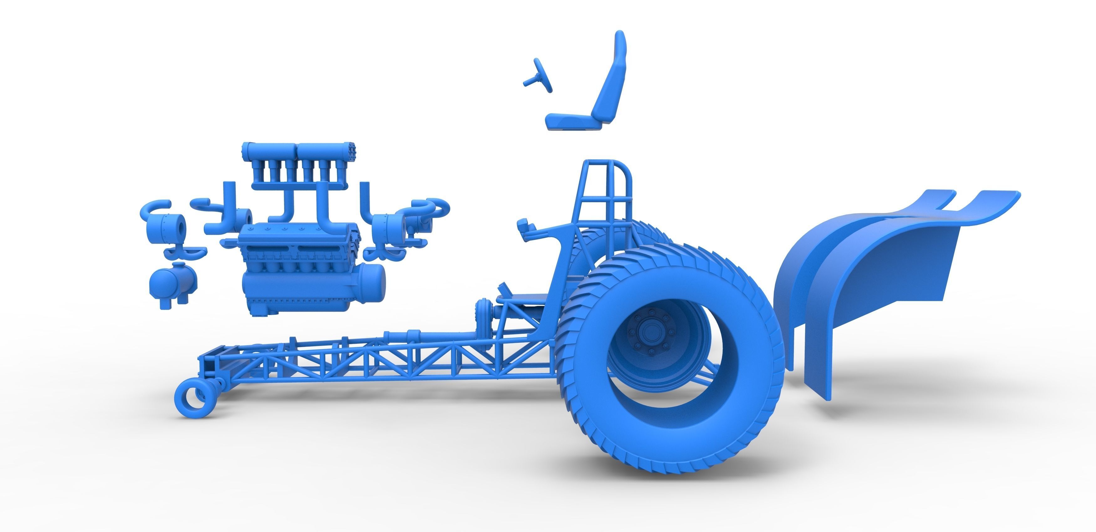 Pulling tractor with turbo engine V12 Version 2 Scale 1 to 25 3D print model_33