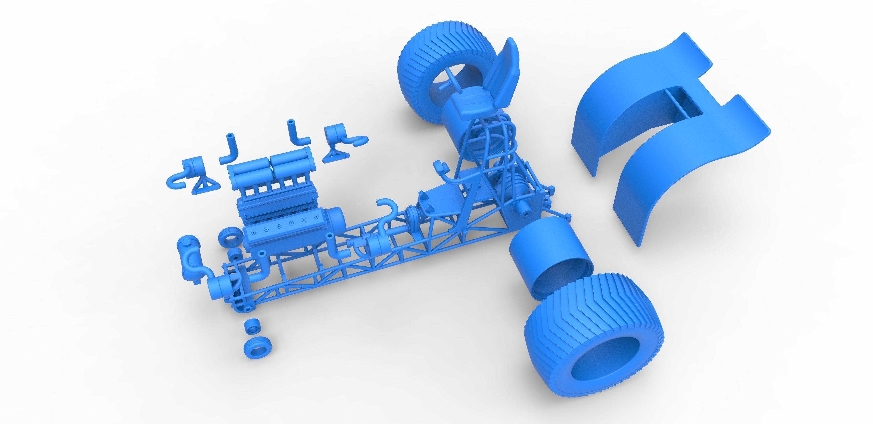 Pulling tractor with turbo engine V12 Version 2 Scale 1 to 25 3D print model_31