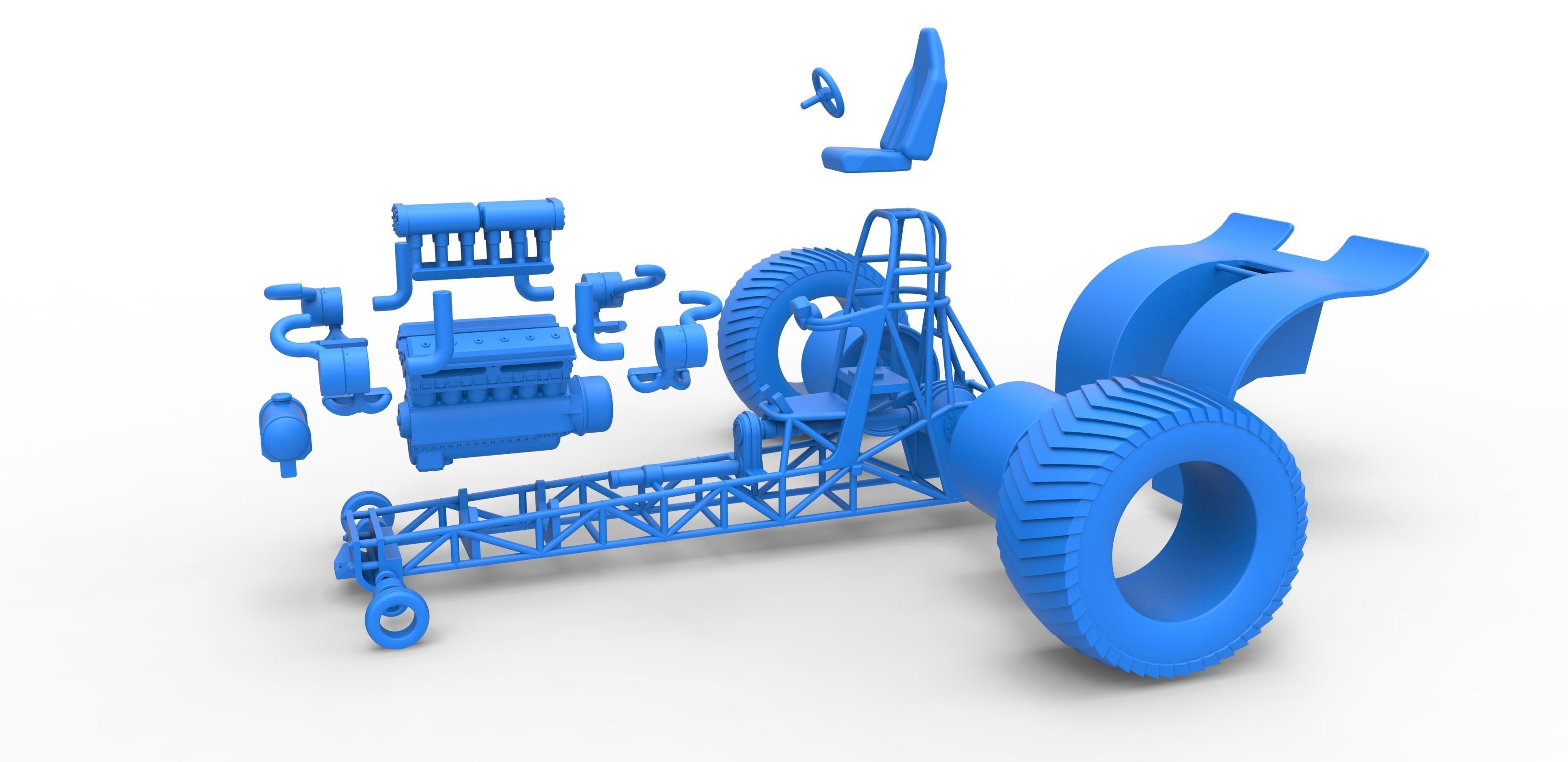 Pulling tractor with turbo engine V12 Version 2 Scale 1 to 25 3D print model_29