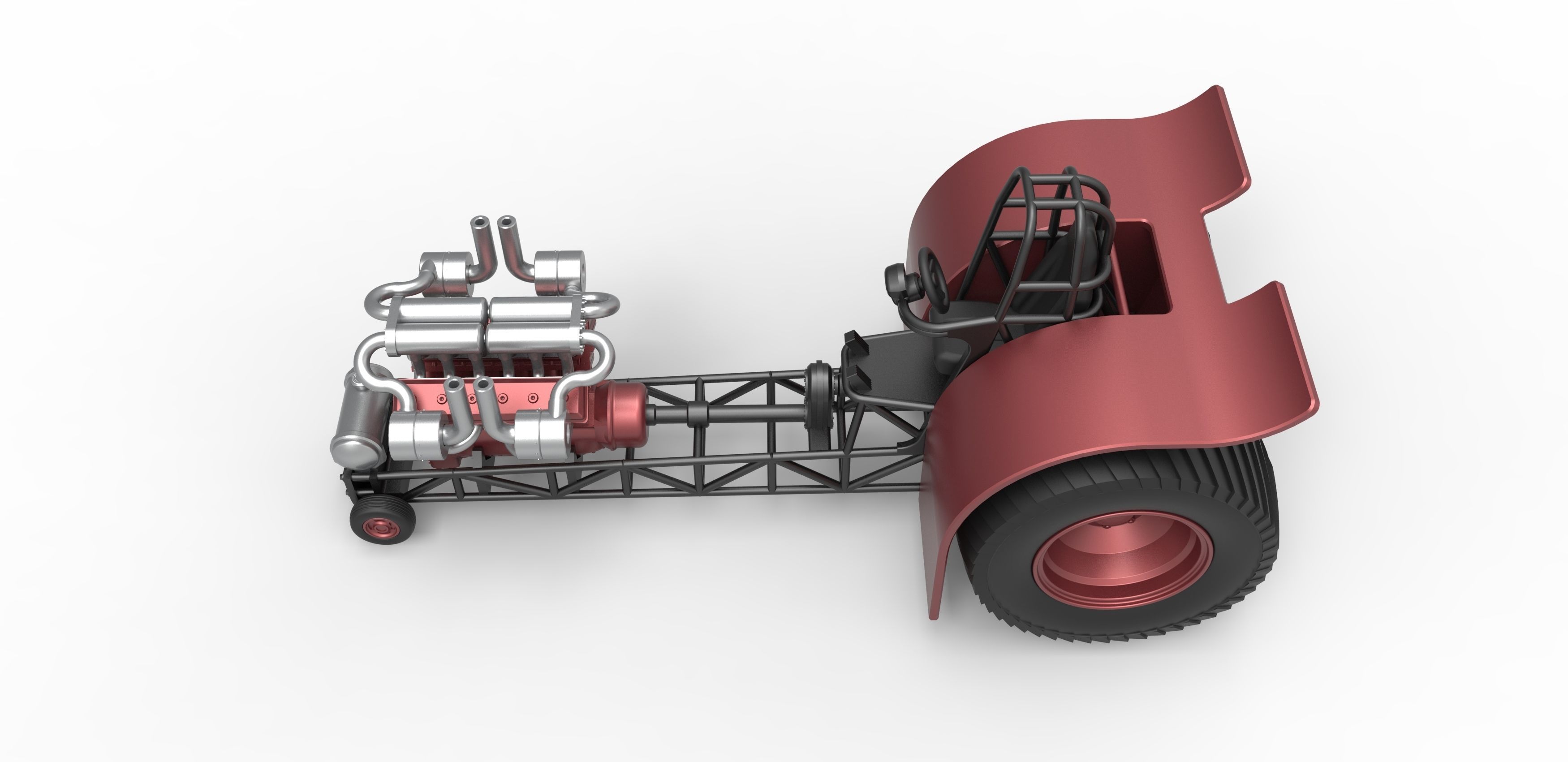 Pulling tractor with turbo engine V12 Version 2 Scale 1 to 25 3D print model_9