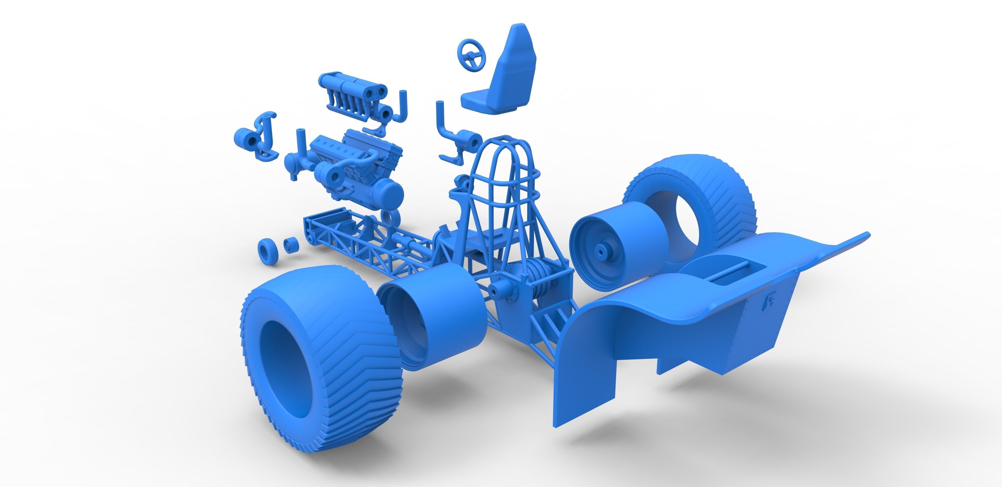 Pulling tractor with turbo engine V12 Version 2 Scale 1 to 25 3D print model_35